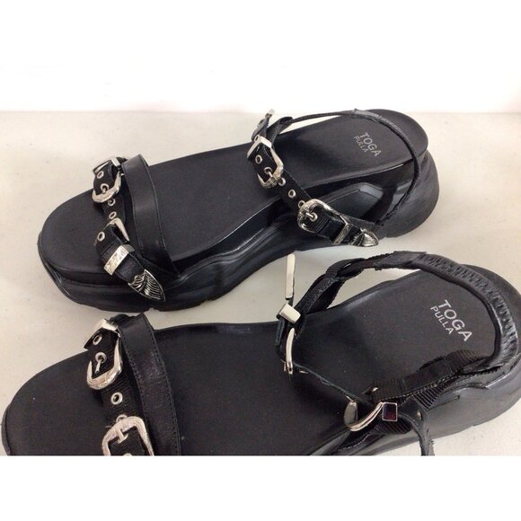Toga Pulla Black Leather Sandals Womans 40 - Picture 4 of 8